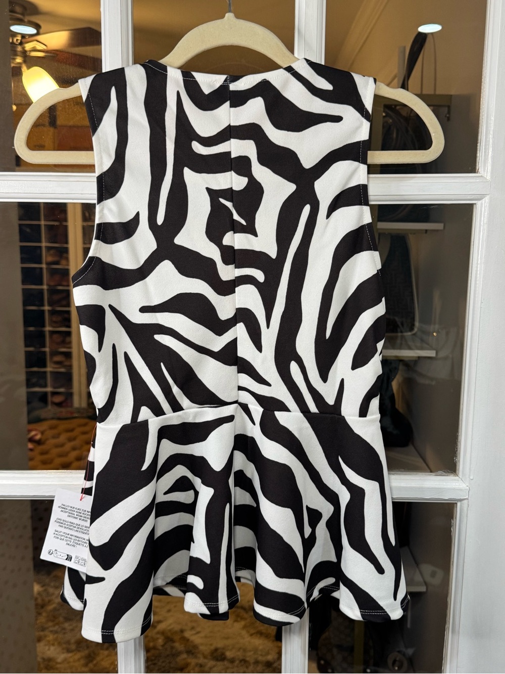 🦓▪️ASOS DESIGN button up v neck with cinch waist in zebra print blouse peplum - Picture 9 of 9